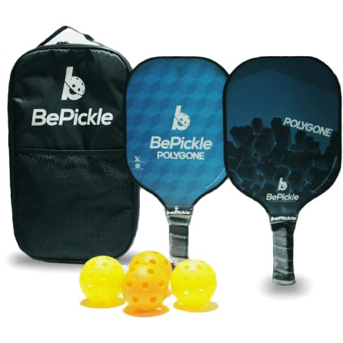 Palas de pickleball BePickle Polygon Set de 2 palas y 4 bolas con estuche